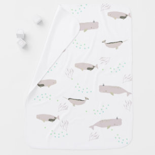 Cute Whales Ocean Woodland Powder Sea Nursery Baby Blanket