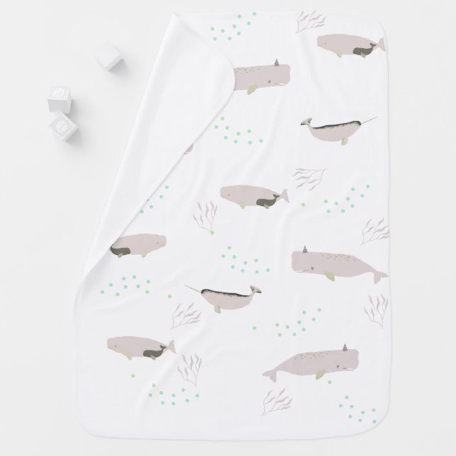 Cute Whales Ocean Woodland Powder Sea Nursery  Baby Blanket (In Situ)