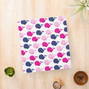Cute Whales, Pattern Of Whales, Sea Animals 3 Ring Binder