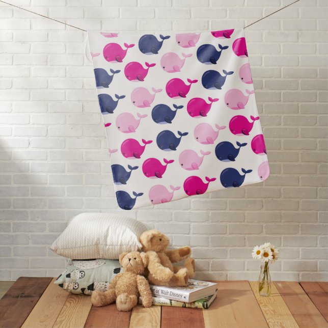 Cute Whales, Pattern Of Whales, Sea Animals Baby Blanket (In Situ)