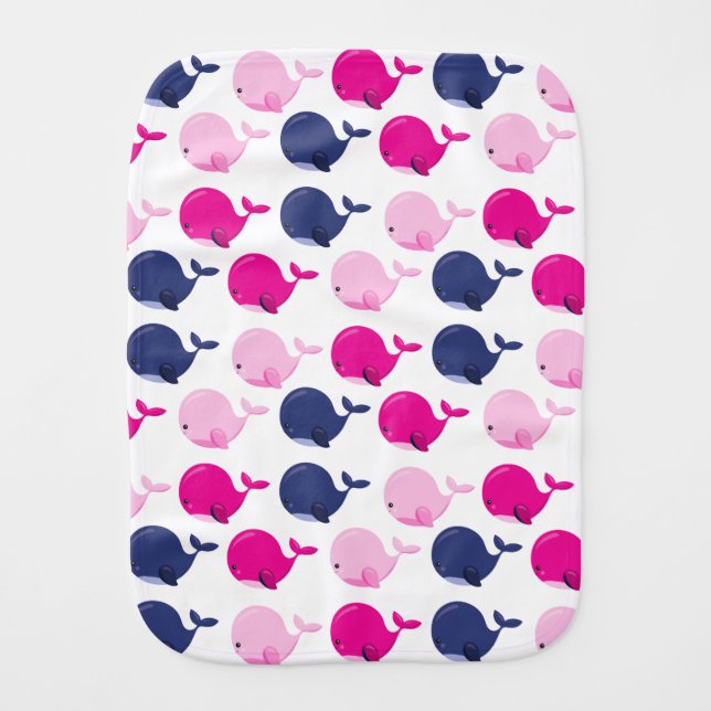Cute Whales, Pattern Of Whales, Sea Animals Baby Burp Cloth (Front)