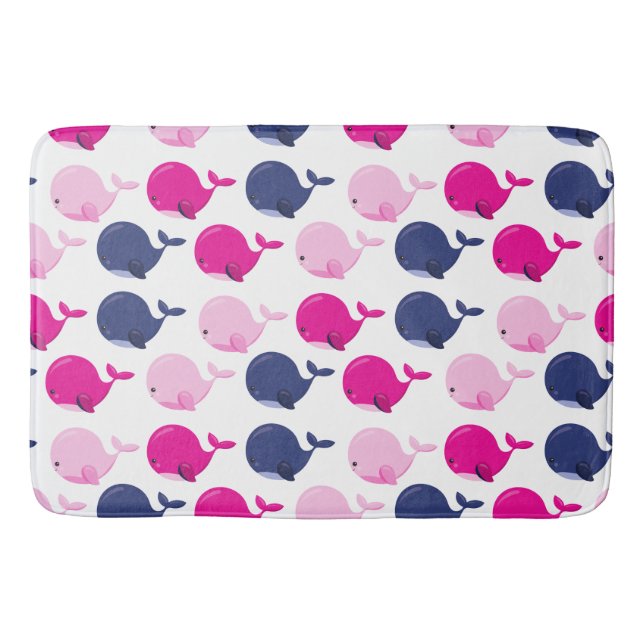 Cute Whales, Pattern Of Whales, Sea Animals Bath Mat (Front)