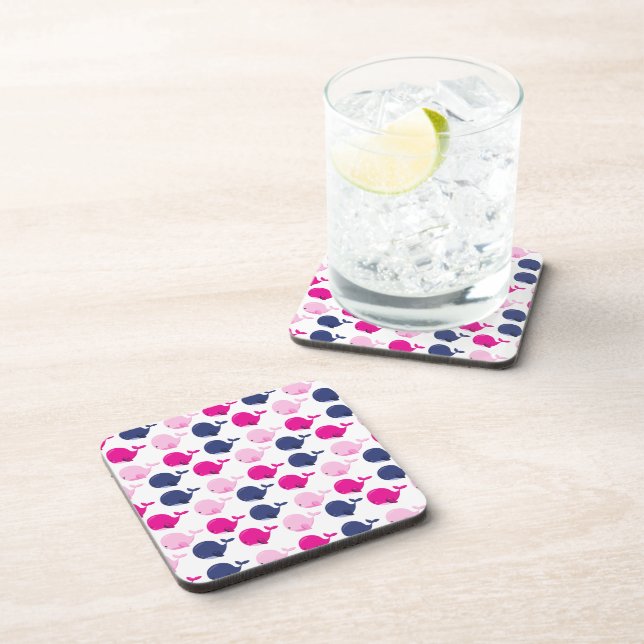 Cute Whales, Pattern Of Whales, Sea Animals Beverage Coaster (Right Side)