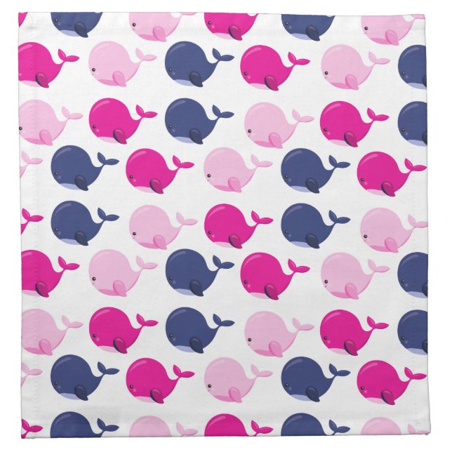 Cute Whales, Pattern Of Whales, Sea Animals Cloth Napkin (Front)