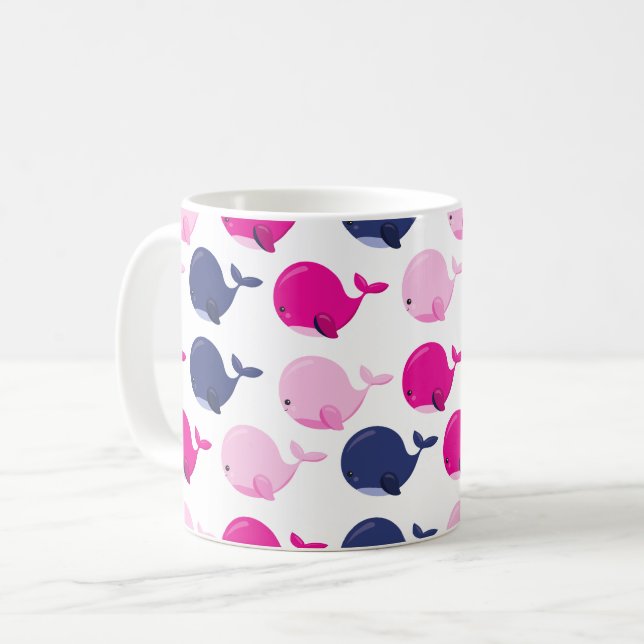 Cute Whales, Pattern Of Whales, Sea Animals Coffee Mug (Front Left)
