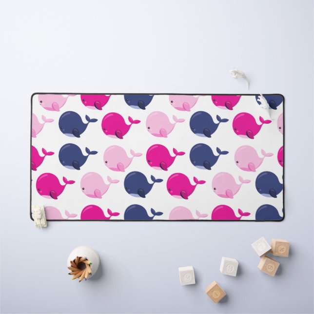 Cute Whales, Pattern Of Whales, Sea Animals Desk Mat (Kids Table)