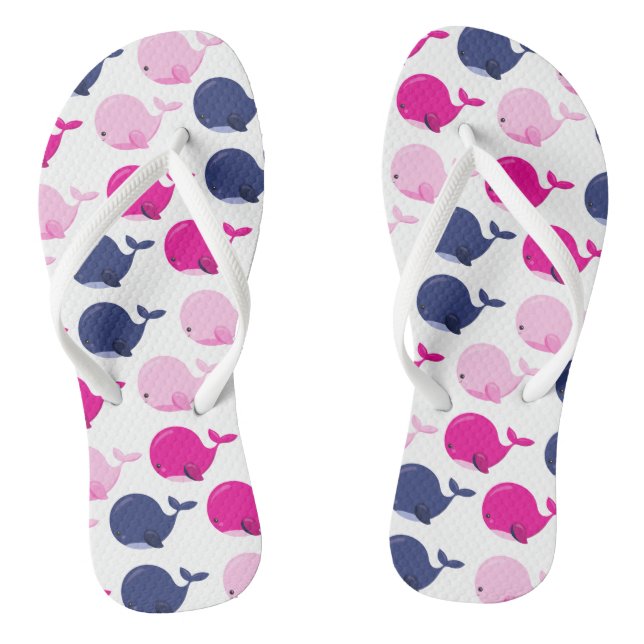 Cute Whales, Pattern Of Whales, Sea Animals Flip Flops (Footbed)