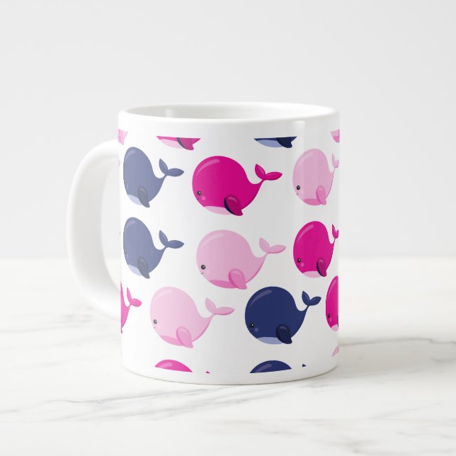 Cute Whales, Pattern Of Whales, Sea Animals Giant Coffee Mug (Front Left)