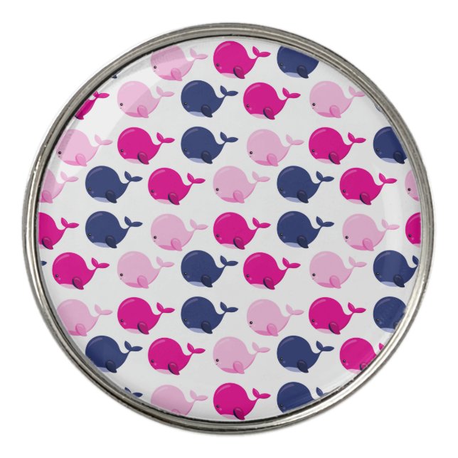 Cute Whales, Pattern Of Whales, Sea Animals Golf Ball Marker (Front)