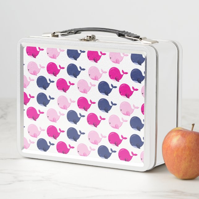 Cute Whales, Pattern Of Whales, Sea Animals Metal Lunch Box (In Situ)