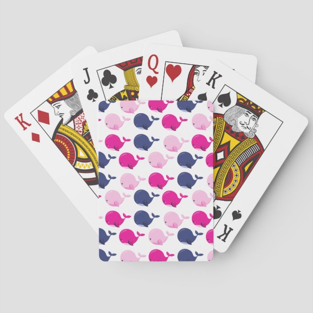 Cute Whales, Pattern Of Whales, Sea Animals Poker Cards (Back)