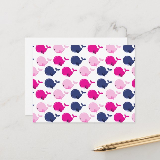 Cute Whales, Pattern Of Whales, Sea Animals Postcard (Front/Back In Situ)