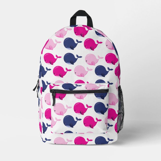 Cute Whales, Pattern Of Whales, Sea Animals Printed Backpack (Front)
