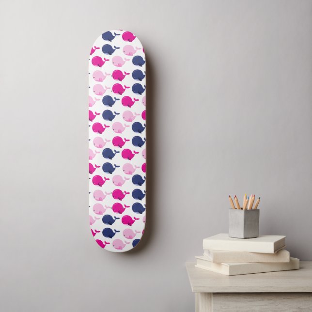 Cute Whales, Pattern Of Whales, Sea Animals Skateboard (Wall Art)