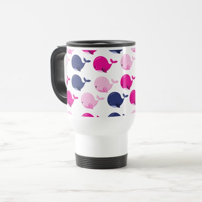 Cute Whales, Pattern Of Whales, Sea Animals Travel Mug (Front Left)