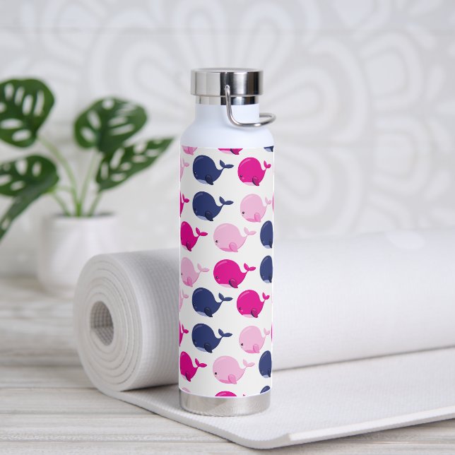 Cute Whales, Pattern Of Whales, Sea Animals Water Bottle (Yoga)