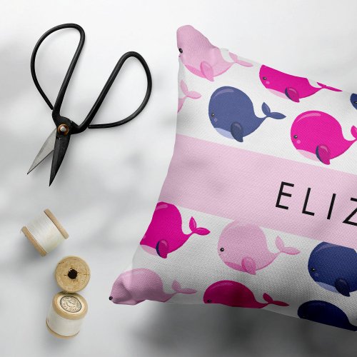 Cute Whales Pattern Of Whales Your Name Accent Pillow