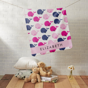 Cute Whales, Pattern Of Whales, Your Name Baby Blanket