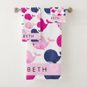 Cute Whales, Pattern Of Whales, Your Name Bath Towel Set