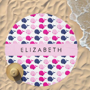 Cute Whales, Pattern Of Whales, Your Name Beach Towel