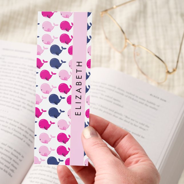 Cute Whales, Pattern Of Whales, Your Name Bookmarks (Hand)