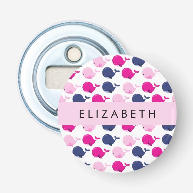 Cute Whales, Pattern Of Whales, Your Name Bottle Opener (Front)