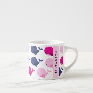 Cute Whales, Pattern Of Whales, Your Name Espresso Cup