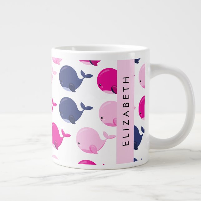 Cute Whales, Pattern Of Whales, Your Name Giant Coffee Mug (Right)