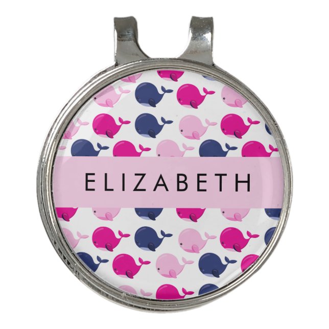 Cute Whales, Pattern Of Whales, Your Name Golf Hat Clip (Front)