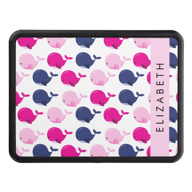 Cute Whales, Pattern Of Whales, Your Name Hitch Cover (Front)