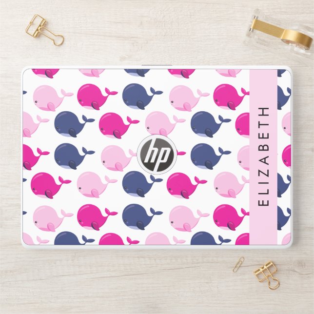 Cute Whales, Pattern Of Whales, Your Name HP Laptop Skin (Desk)