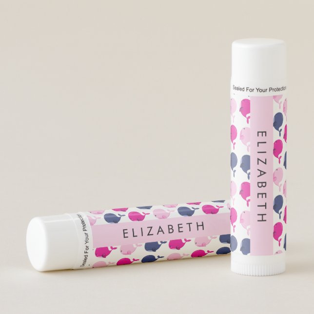 Cute Whales, Pattern Of Whales, Your Name Lip Balm (Front)