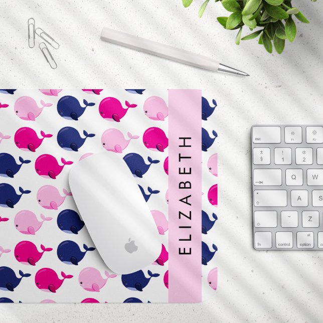 Cute Whales, Pattern Of Whales, Your Name Mouse Pad (Creator Uploaded)