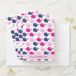 Cute Whales, Pattern Of Whales, Your Name Pocket Folder