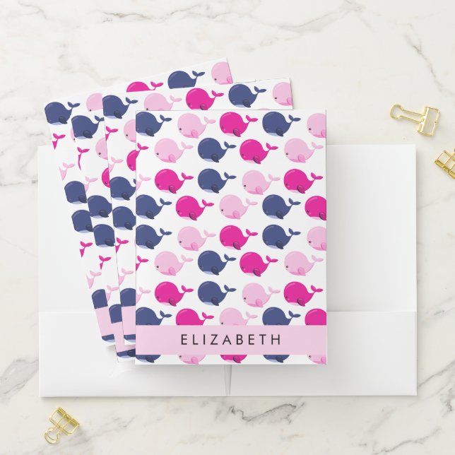 Cute Whales, Pattern Of Whales, Your Name Pocket Folder (In Situ)