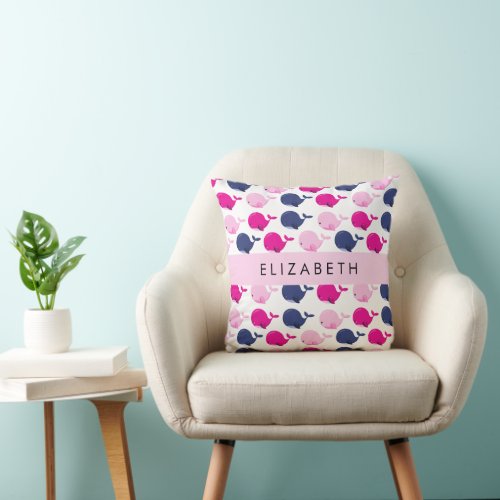 Cute Whales Pattern Of Whales Your Name Throw Pillow
