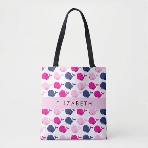Cute Whales Pattern Of Whales Your Name Tote Bag