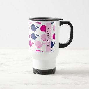 Cute Whales, Pattern Of Whales, Your Name Travel Mug