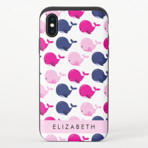 Cute Whales, Pattern Of Whales, Your Name iPhone X Slider Case