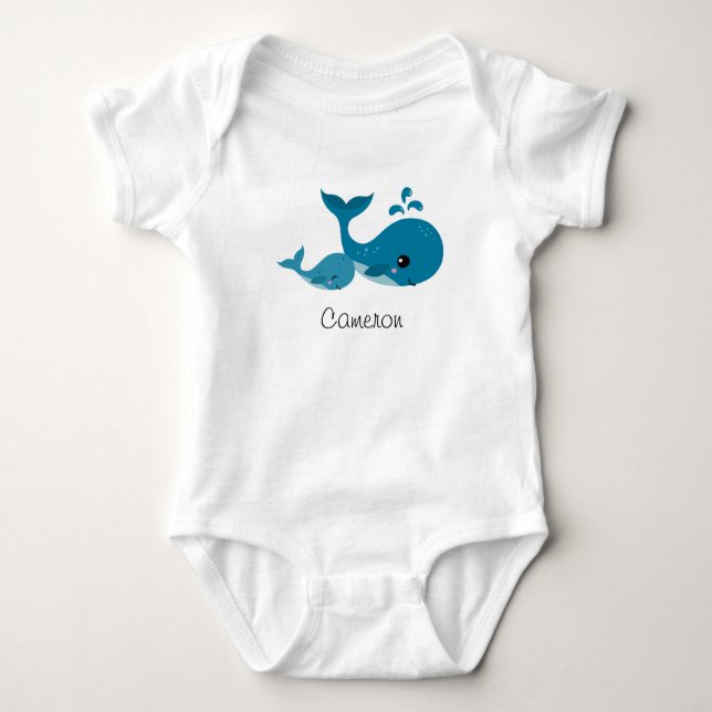 Cute whales personalized name baby bodysuit (Front)
