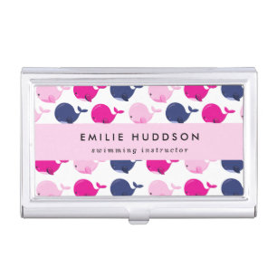 Cute Whales, Swim Instructor, Swimming Coach Business Card Case