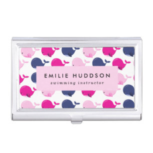 Cute Whales, Swim Instructor, Swimming Coach Business Card Case
