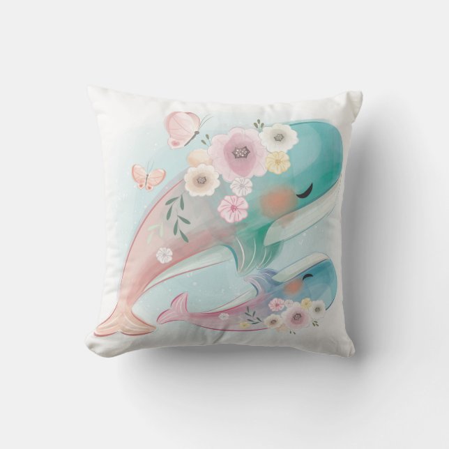 Cute Whales Throw Pillow (Front)