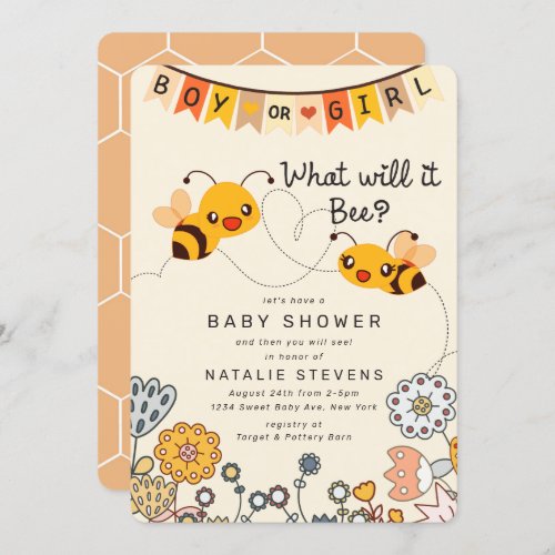 Cute What will it Bee Gender Reveal Baby Shower Invitation