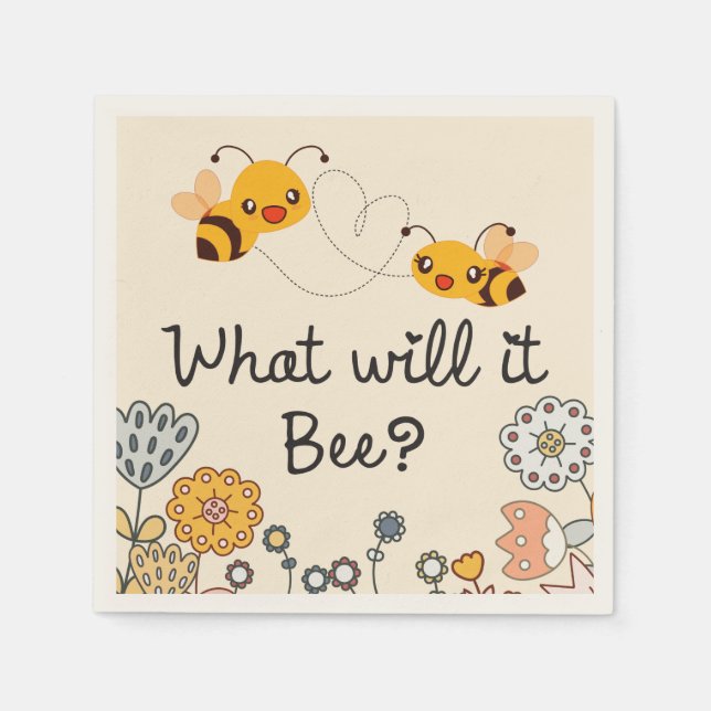 Cute What will it Bee Gender Reveal Baby Shower Napkins (Front)