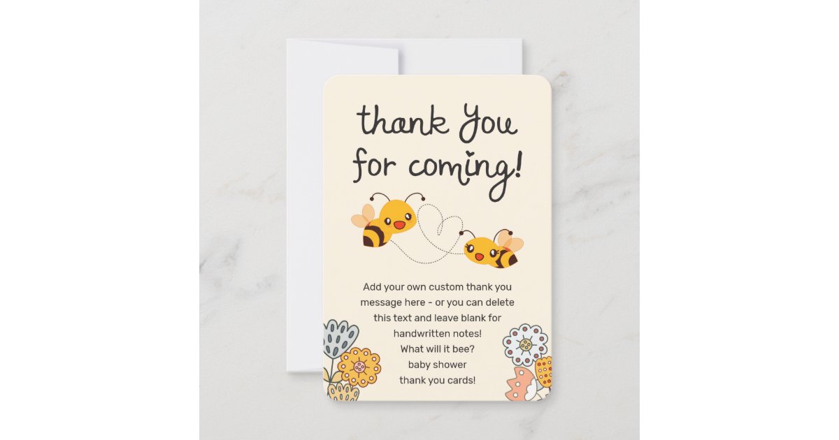 Cute What Will It Bee Gender Reveal Baby Shower Thank You Card | Zazzle