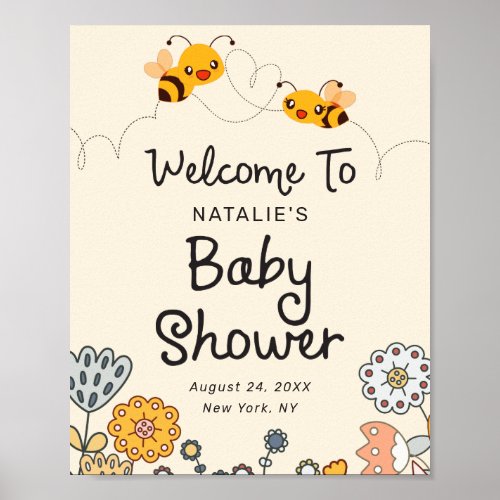 Cute What will it Bee Reveal Baby Shower Welcome Poster