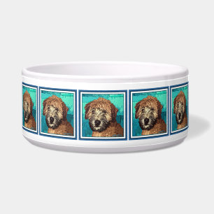 Cute Wheaten Terrier Puppy Dog with Wet Face Bowl