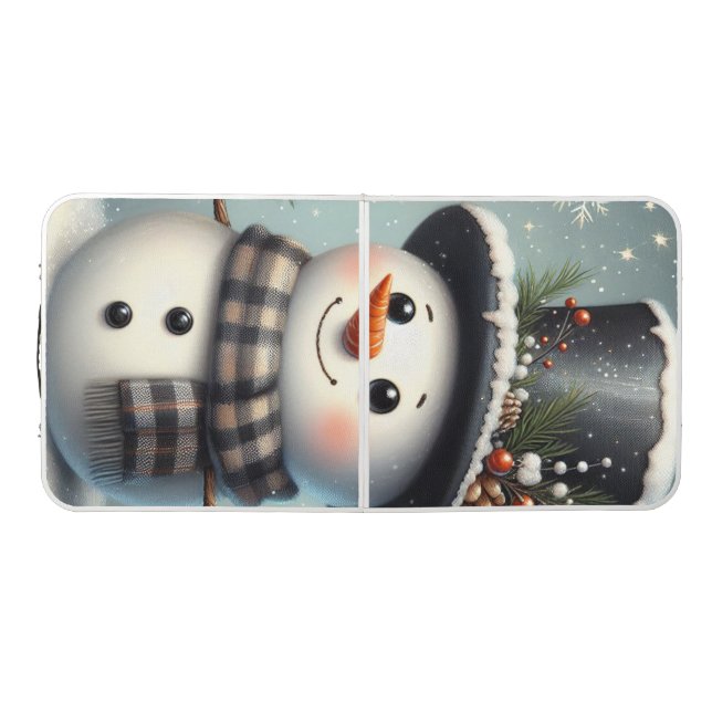 Cute whimiscal Christmas/winter snowman Beer Pong Table (Top)