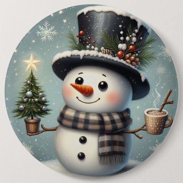 Cute whimiscal Christmas/winter snowman Button (Front)